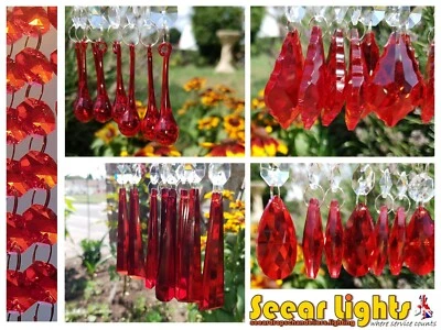 SEEAR LIGHTS Red Chandelier Beads Glass Crystals Christmas Decorations Sun Catcher Droplets