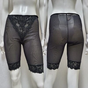 Vintage VICTORIA'S SECRET Gold Label Black Mesh & Lace Long Leg Panties Knickers - Picture 1 of 7