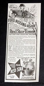 1921 OLD MAGAZINE PRINT AD, RED STAR TIMERS, IS YOUR FORD CAR MISSING AGAIN?
