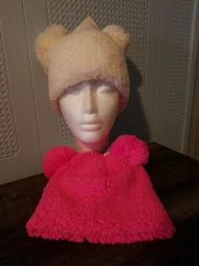 Toddler Girls Fluffy Soft PomPom Hats NWT , Teddy Bear Fur, Warm & Fuzzy 2 Hats - Picture 1 of 8