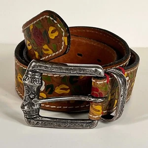 Fausto Colato Milano Ledergürtel Handarbeit Western Boho Blume braun Damen 85 - Bild 1 von 12