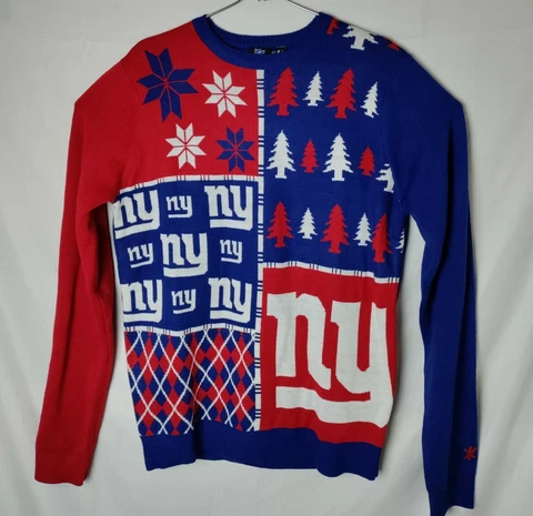NFL New York Giants Man L Ugly Christmas Sweater Red Blue Snow Flakes Cover