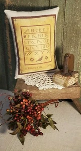 PRIMITIVE VINTAGE VICTORIAN FOLK ART OLD COLONIAL STYLE SAMPLER 1781 CROW PILLOW - Picture 1 of 6
