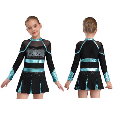 EE. UU. Niños Niñas Vestido Animación Líder Uniforme Vestidos de Baile Metálico Brillante Ropa de Baile Foto 1 de 4