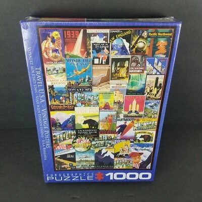 Eurographics Travel USA - Vintage Posters 1000 Piece Jigsaw Puzzle - New - Image 1 of 4