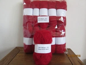 Mohair Wool Yarn 10 x 50g Balls Cherry Red 78% Mohair Double Knitting - Picture 1 of 3