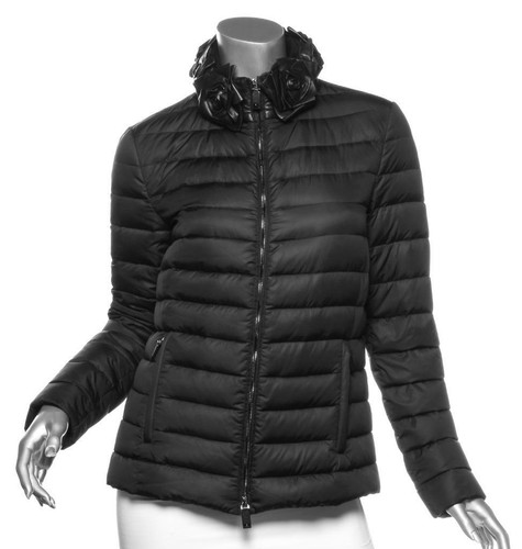 VALENTINO Giacca Tampone Trapuntata Trapuntata Lana Nera Floreale Pelle d'Oca 4 S