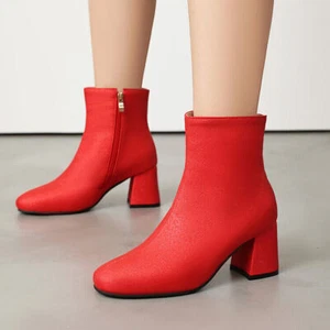 Fall Winter Womens Side Zipper Ankle Boots Mid Chunky Heel Shoes Booties Plus Si - Bild 1 von 27