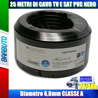 MESSI E PAOLONI 25 METRI DI CAVO TV E SAT PVC NERO Diametro 6,8mm CLASSE A