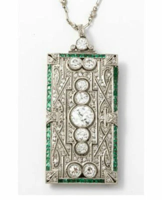 Colgante rectangular blanco redondo verde estilo vintage plata de ley 925 para mujer Foto 1 de 2