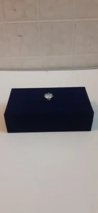 Vintage Blue Velvet Felt Diamonique Crystal Knob Ring Box Silver Safekeeper - Picture 1 of 5