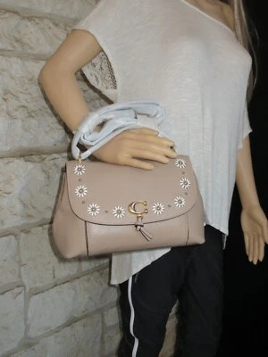 New Coach Remi Shoulder Bag Whipstitch Daisy Applique Chalk Floral Brown Leather - Image 1 of 4