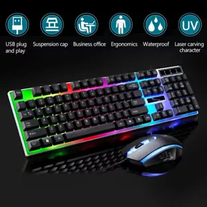 Gaming Keyboard Mouse Set Rainbow LED Wired USB For PC Laptop One 360U PS4 Xbox - Picture 1 of 9