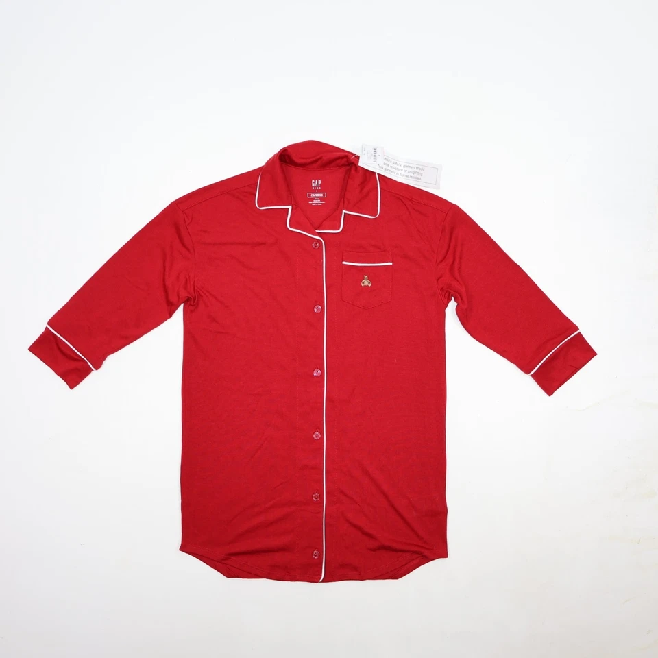 Gap Kids Sleep Pajama Top Notch Collar Red Flame Resistant Size 6 - Image 1 of 4
