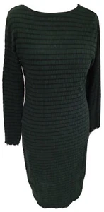 Jacqueline De Yong Size L 14 Bottle Green Black Stripe Stretch Crinkle Dress - Picture 1 of 4