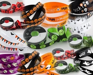 Halloween Band Satin, Ripskorn, Dekoration, Kürbis, Spinnennetz, Hexe, Katze - Bild 1 von 15