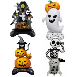 4 Stück Riesen Halloween Luftballons Geist Kürbis Totenkopf Alufolie Standballon - Bild 1 von 9