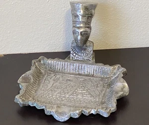 Art Deco Egyptian Revival Pharaoh Dresser Ashtray Antique Metal Incense Burner - Picture 1 of 17