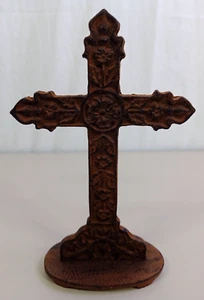 Vintage Cast Iron Metal Cross Religious Christian - Rustic Standing 6.5" Tall - Picture 1 of 7