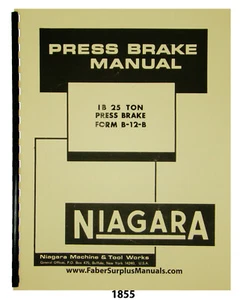 Freno de prensa Niagara IB 25 toneladas manual de instrucciones y lista de piezas #1855 - Imagen 1 de 11