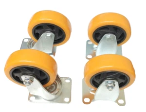 4PK Heavy Duty 4 inch Caster Plate Wheel Polyurethane Swivel and Fixed Wheels - Picture 1 of 3