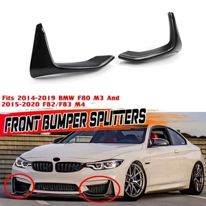 PAIR GLOSSY BLACK FRONT BUMPER SPLITTERS LIP FOR 2015-2019 BMW F80 M3 F82 F83 M4 - Picture 1 of 6
