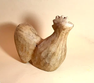 Decorative Neutral Finish Carved Wood Hen / Rooster Chicken Figurine - Picture 1 of 5