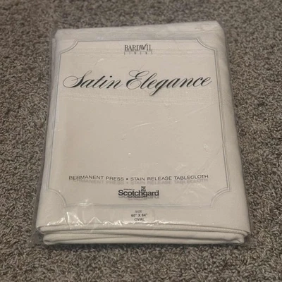 Mantel vintage Bardwil lino satinado elegancia 60"x84" ovalado Sctchgrd blanco roto Foto 1 de 3