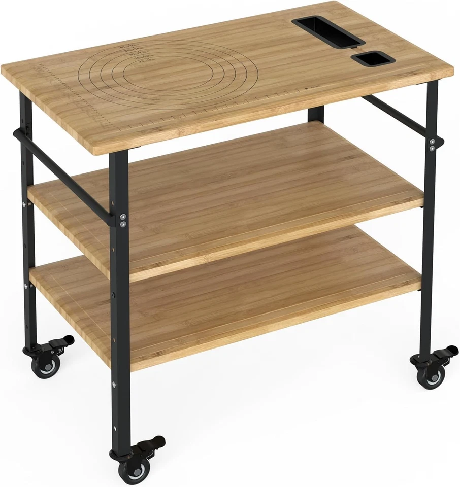 Mesa de parrilla exterior de 33 pulgadas soporte para horno de pizza de 3 niveles madera de bambú para preparación de barbacoa EE. UU. Foto 1 de 4