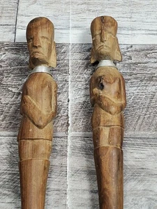Vintage Tribal Wooden Fork and Spoon Hand Carved Wood Wall Decor 14" Totem - Picture 1 of 7