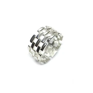 Genuine Sterling Silver Ring 10mm Band Grid Solid Hallmarked 925 Handmade - Picture 1 of 4