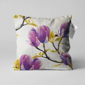 Cushion Cover with Purple Magnolia Themed | Double Sided | Multi Sizes - Picture 1 of 7