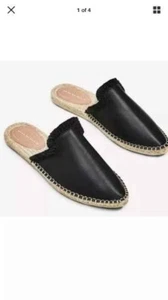 ZARA WOMAN NEW NWOT Black Leather Mules Slides Espadrilles 36 So Cute - Picture 1 of 9