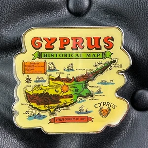 CYPRUS🇨🇾METAL FRIDGE MAGNET✅ISLAND HISTORICAL MAP WITH REGION NAMES SOUVENIR🎗 - Picture 1 of 3