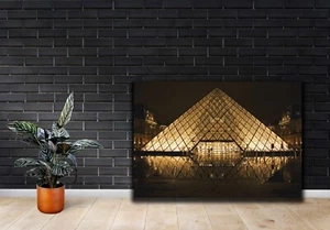 Lourve Paris French Museum Night Printed Canvas Picture A1.30"x20" 30mm Deep Art - Picture 1 of 3