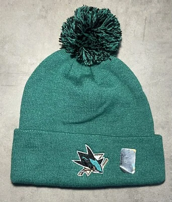Men’s NHL San Jose Sharks TEAL Cuffed Knit Winter Beanie Pom Zephyr NWT OSFM - Image 1 of 4