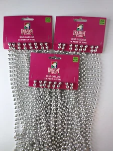 Natale 3 ghirlande perline rotonde argento NOS vintage 18 piedi ogni vacanza - Foto 1 di 4