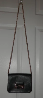 Furla Metropolis Mini Crossbody Bag Black Genuine Leather Gold Chain Hardware - Image 1 of 4