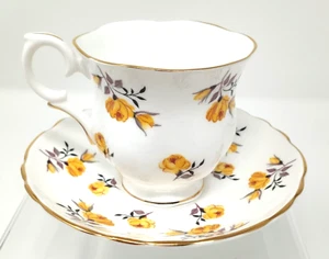 1930s Staffordshire Demitasse Footed Tea Cup and Saucer-Yellow Roses - Picture 1 of 10