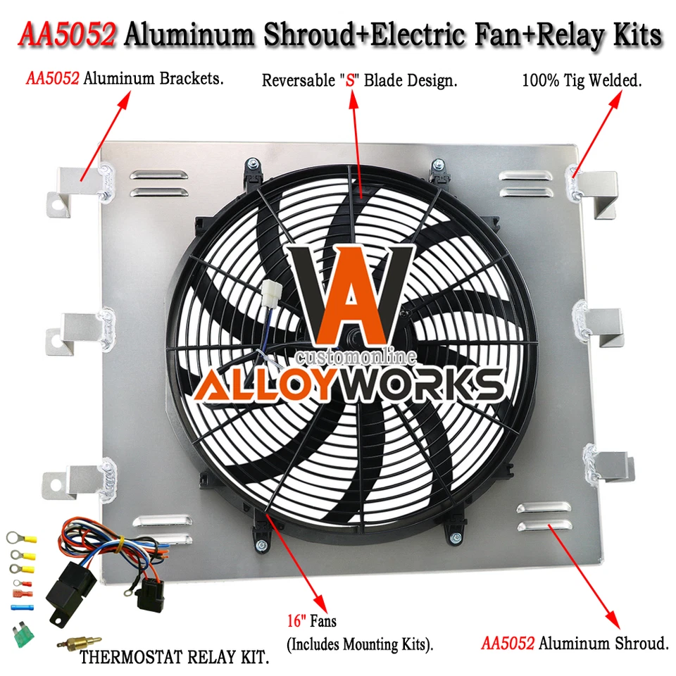 Electric Fan+Aluminum Shroud Fit 55-59 Chevy GMC 3100 3200 3400 3500 3600 Truck - Image 1 of 4