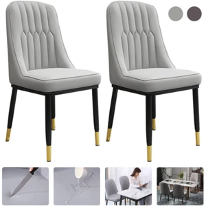 2PCS Dining Chairs Set Leather Padded Seat Metal Leg Kitchen Modern Furniture US - Picture 1 of 14