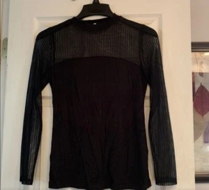 Schwarzes gestreiftes transparentes Langarm-Top aus Viskose-Mischung für Damen Größe Small - Bild 1 von 3