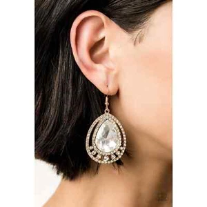 Paparazzi Rhinestone Gold Setting Dangle Earrings/All Rise For Her Majesty - Picture 1 of 2