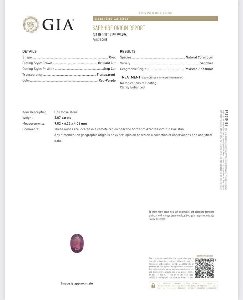 2.07 Carat Kashmir Sapphire Unheated GIA  *NEW* - Image 1 of 4