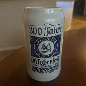 Paulaner Munchen 200 Year Anniversary Oktoberfest Stoneware Beer Mug 1 Liter - Picture 1 of 7