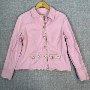 Vtg Liz Claiborne Jacket Pink Floral Trim Denim Sz XL Cottage Fairy Prep 90s Y2K - Picture 1 of 13