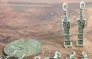 British Big Ben Charm Bead Silver tone Jewelry Making 10 pcs 23x5x5mm - Picture 1 of 5