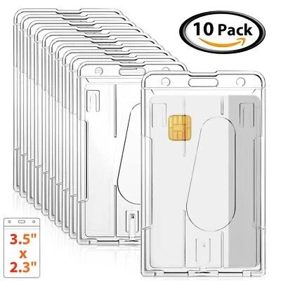 10x Clear ID Card Badge Holder Hard Plastic Protector Vertical Slim Protect Case - Image 1 of 4