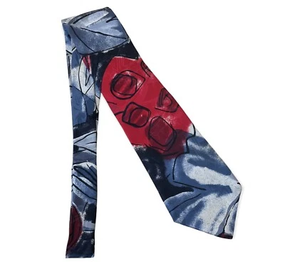 Boston Trader Men's Silk Neck Tie, Black/White/Red Circular Geo Paint Art Deco - Image 1 of 2