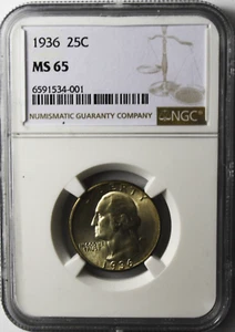1936 25c Washington Silver Quarter Dollar NGC MS65 Brilliant Uncirculated - Picture 1 of 2